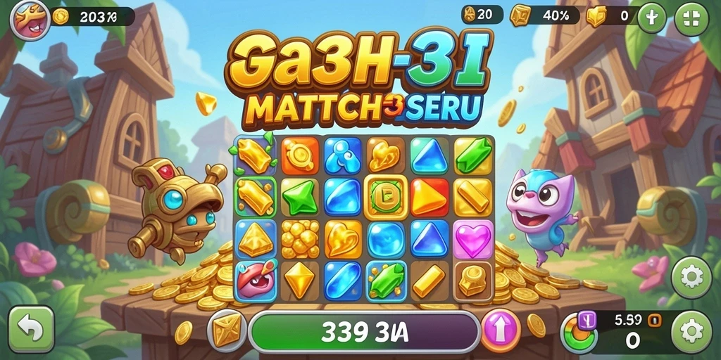 Screenshot gameplay Match-3 333I yang penuh warna dan menyenangkan.