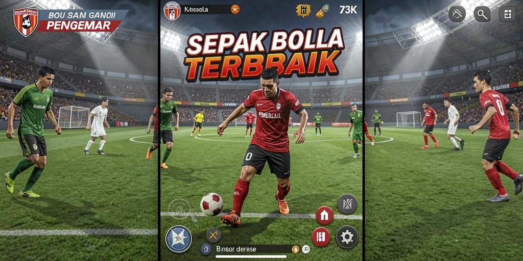 Tampilan gameplay sepak bola yang seru dan realistis.