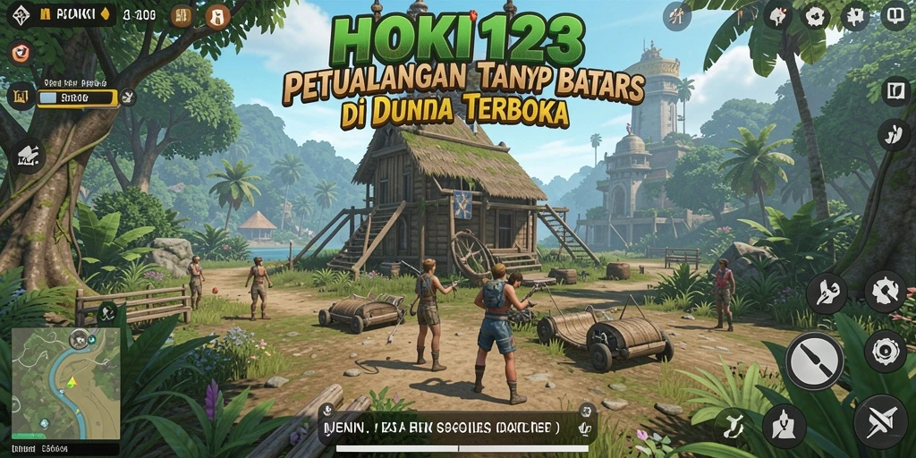 Tampilan gameplay HOKI123 di dunia terbuka yang luas dan dinamis.