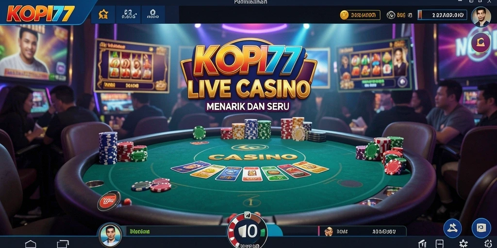 Screenshot KOPI77 menampilkan dealer langsung dan gameplay kasino yang menarik.