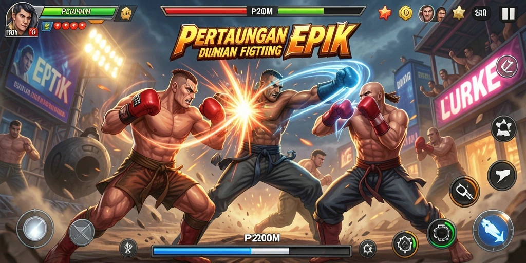 Screenshot menampilkan pertarungan intens dalam P200M dengan karakter yang beraksi dinamis.