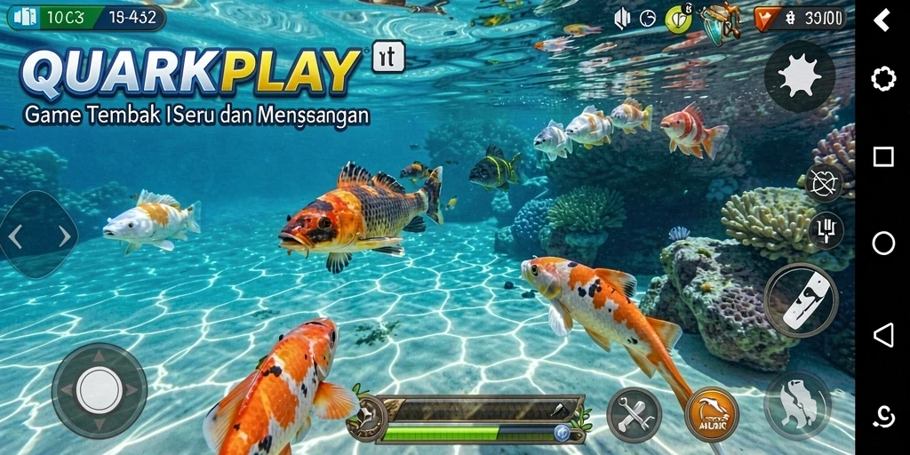 Tampilan gameplay QUARKPLAY yang menarik dan seru saat menembak ikan.