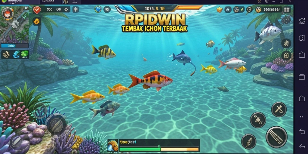 Screenshot menunjukkan aksi seru menembak ikan di RPIDWIN.