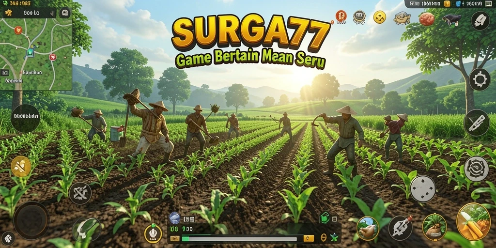 Tampilan visual menarik dari gameplay pertanian di SURGA77.