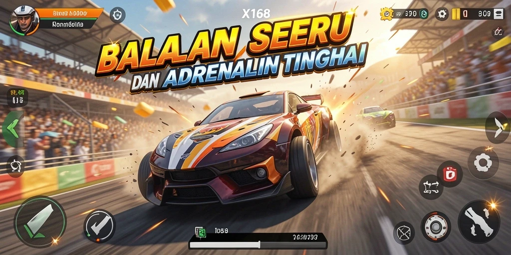 Tampilan gameplay Racing X168 yang seru dan mendebarkan.
